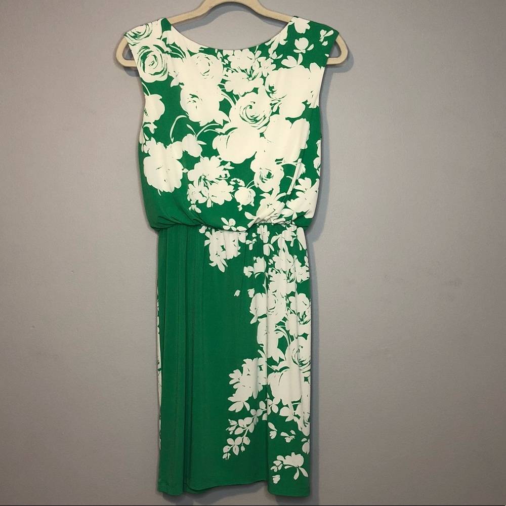 LONDON TIMES Women’s Green and White Women’s Floral Dress Size 4
